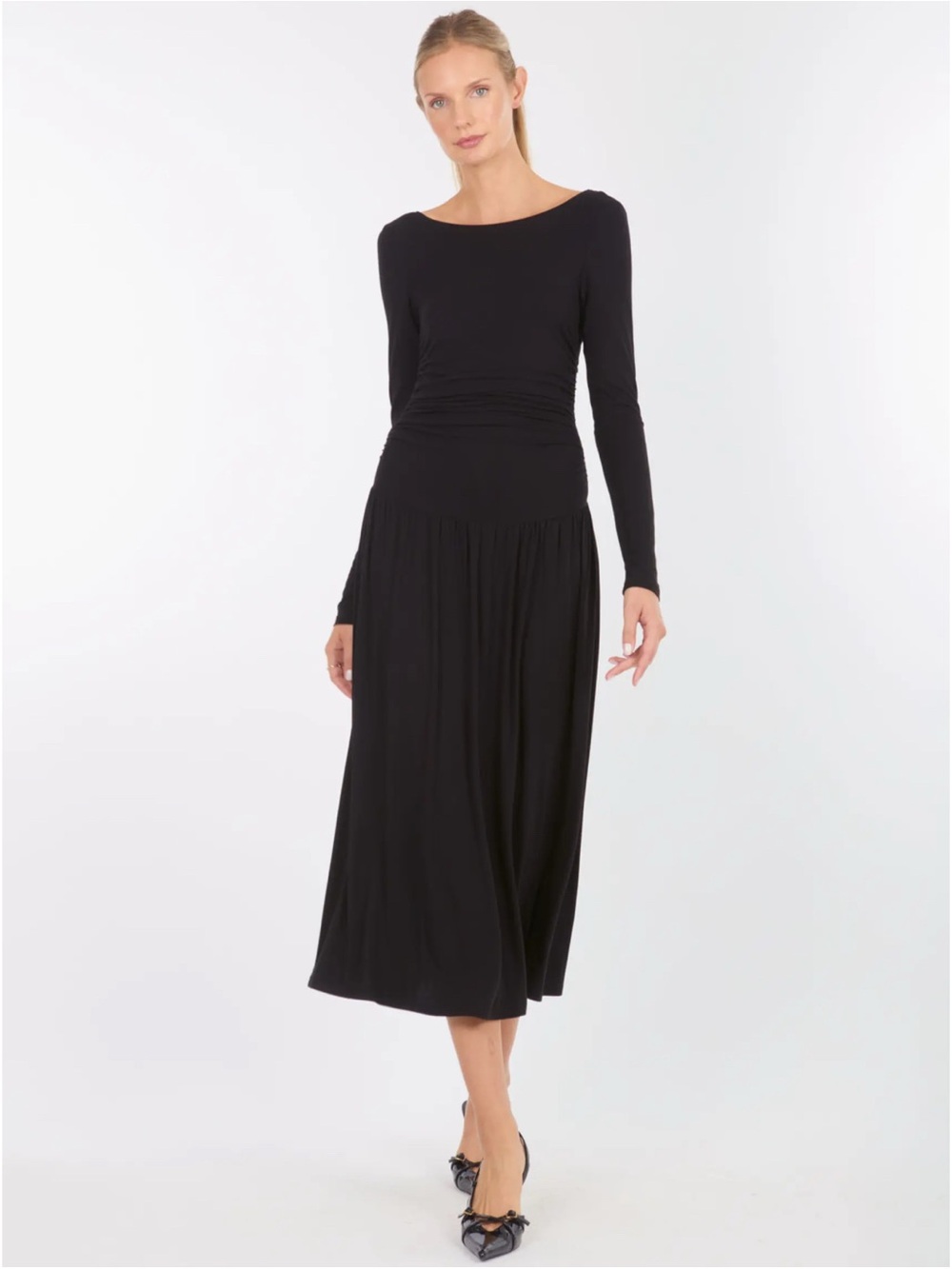 NEW Super Natural Black Longsleeve Drop Waist Midi Dress
